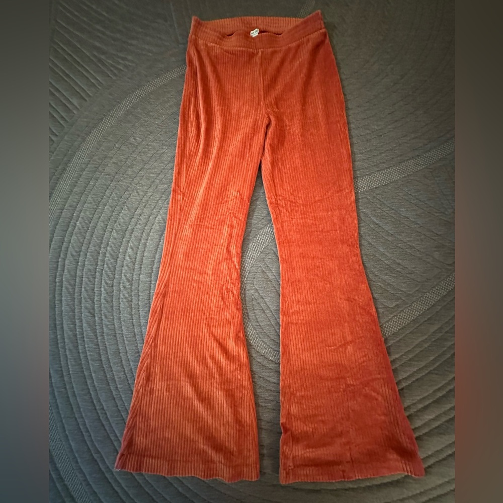 aerie Rust Orange Ribbed Velvet Flare Pants